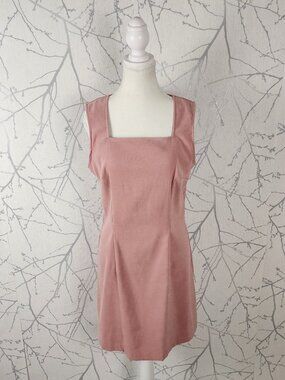 Wrapper Pastel Pink Stretch Twill Square Neck Pleated Mini Dress